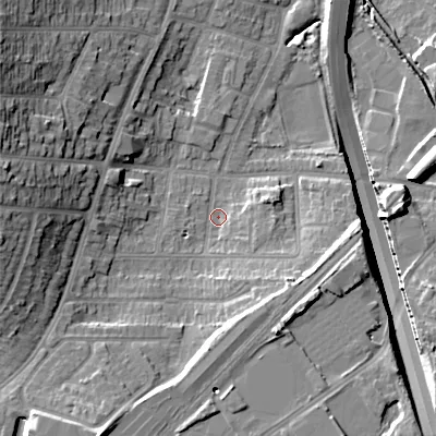 Shaded relief map of the ground around B650RP, computed from Environment Agency LiDAR. The ground here sits at about 160 m above sea level and falls 24 m across the surrounding 800 m. Surface water reaching this point runs off ground lying to the south-south-west, 12.4 m higher.