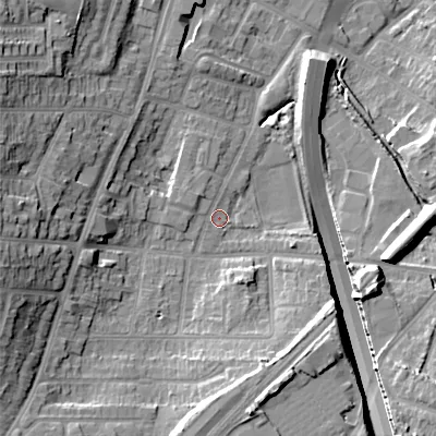 Shaded relief map of the ground around B650RR, computed from Environment Agency LiDAR. The ground here sits at about 160 m above sea level and falls 22 m across the surrounding 800 m. Surface water reaching this point runs off ground lying to the west-south-west, 14.5 m higher.