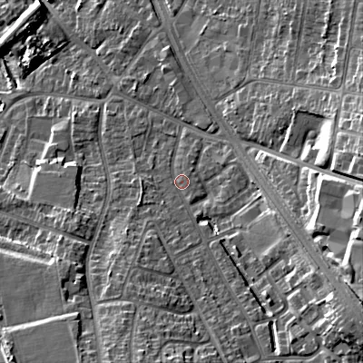 Shaded relief map of the ground around B688AA, computed from Environment Agency LiDAR. The ground here sits at about 167 m above sea level and falls 27 m across the surrounding 800 m. Surface water reaching this point runs off ground lying to the south-east, 15.6 m higher.