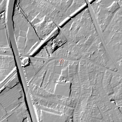 Shaded relief map of the ground around B688LX, computed from Environment Agency LiDAR. The ground here sits at about 162 m above sea level and falls 20 m across the surrounding 800 m. Surface water reaching this point runs off ground lying to the south, 12.2 m higher.