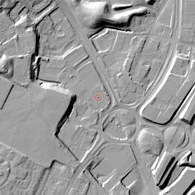 Shaded relief map of the ground around B692AG, computed from Environment Agency LiDAR. The ground here sits at about 151 m above sea level and falls 20 m across the surrounding 800 m. Surface water reaching this point runs off ground lying to the west-south-west, 11.8 m higher.
