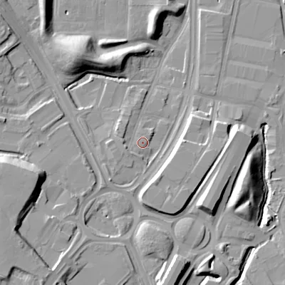 Shaded relief map of the ground around B692AY, computed from Environment Agency LiDAR. The ground here sits at about 149 m above sea level and falls 17 m across the surrounding 800 m. Surface water reaching this point runs off ground lying to the south-west, 2.4 m higher.