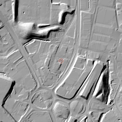 Shaded relief map of the ground around B692BB, computed from Environment Agency LiDAR. The ground here sits at about 147 m above sea level and falls 17 m across the surrounding 800 m. Surface water reaching this point runs off ground lying to the south-west, 2.9 m higher.