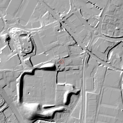 Shaded relief map of the ground around B692BX, computed from Environment Agency LiDAR. The ground here sits at about 148 m above sea level and falls 18 m across the surrounding 800 m. Surface water reaching this point runs off ground lying to the west-south-west, 10.5 m higher.