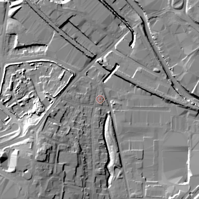Shaded relief map of the ground around B694AY, computed from Environment Agency LiDAR. The ground here sits at about 139 m above sea level and falls 22 m across the surrounding 800 m. Surface water reaching this point runs off ground lying to the south-west, 17.3 m higher.