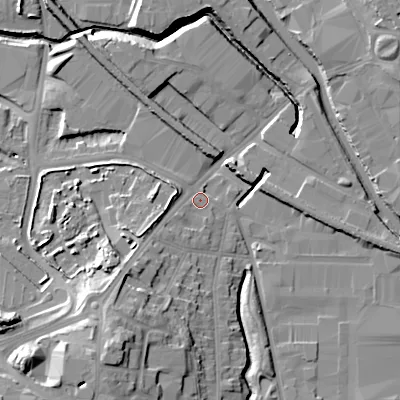 Shaded relief map of the ground around B694BD, computed from Environment Agency LiDAR. The ground here sits at about 139 m above sea level and falls 22 m across the surrounding 800 m. Surface water reaching this point runs off ground lying to the south-west, 3.5 m higher.