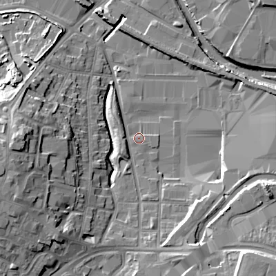 Shaded relief map of the ground around B694BL, computed from Environment Agency LiDAR. The ground here sits at about 139 m above sea level and falls 18 m across the surrounding 800 m. Surface water reaching this point runs off ground lying to the south-west, 0.9 m higher.