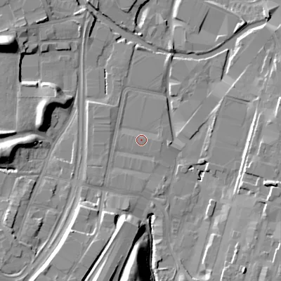 Shaded relief map of the ground around B694LH, computed from Environment Agency LiDAR. The ground here sits at about 146 m above sea level and falls 16 m across the surrounding 800 m. Surface water reaching this point runs off ground lying to the west-south-west, 0.9 m higher.