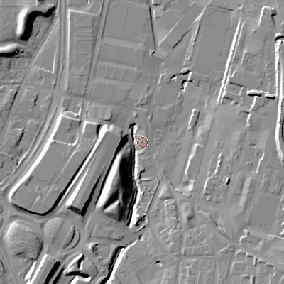 Shaded relief map of the ground around B694LP, computed from Environment Agency LiDAR. The ground here sits at about 145 m above sea level and falls 16 m across the surrounding 800 m. Surface water reaching this point runs off ground lying to the south-west, 16.0 m higher.