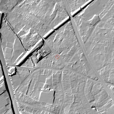 Shaded relief map of the ground around B694QY, computed from Environment Agency LiDAR. The ground here sits at about 163 m above sea level and falls 20 m across the surrounding 800 m. Surface water reaching this point runs off ground lying to the south-east, 10.1 m higher.