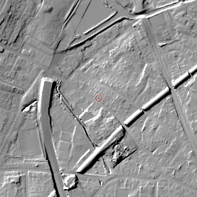 Shaded relief map of the ground around B694RD, computed from Environment Agency LiDAR. The ground here sits at about 158 m above sea level and falls 17 m across the surrounding 800 m. Surface water reaching this point runs off ground lying to the south-south-east, 10.2 m higher.