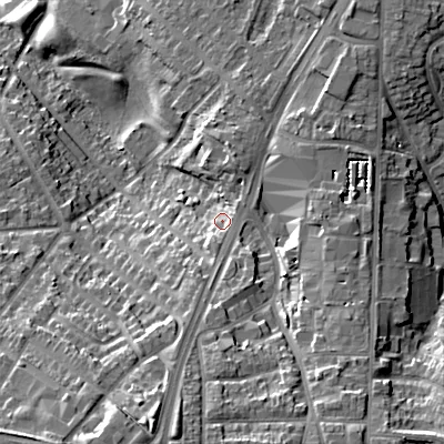 Shaded relief map of the ground around B711PY, computed from Environment Agency LiDAR. The ground here sits at about 147 m above sea level and falls 29 m across the surrounding 800 m. Surface water reaching this point runs off ground lying to the south-south-west, 17.6 m higher.