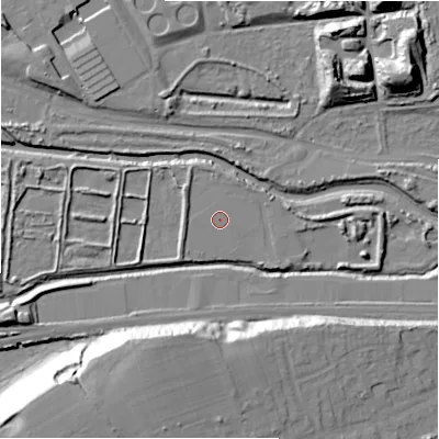 Shaded relief map of the ground around B769BG, computed from Environment Agency LiDAR. The ground here sits at about 78 m above sea level and falls 29 m across the surrounding 800 m. The ground contributing surface water to this point lies to the west-north-west.