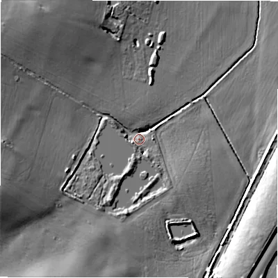 Shaded relief map of the ground around B769PU, computed from Environment Agency LiDAR. The ground here sits at about 73 m above sea level and falls 13 m across the surrounding 800 m. Surface water reaching this point runs off ground lying to the west-south-west, 11.0 m higher.
