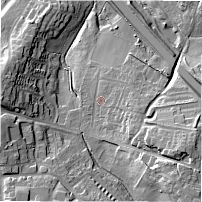 Shaded relief map of the ground around B775BT, computed from Environment Agency LiDAR. The ground here sits at about 79 m above sea level and falls 29 m across the surrounding 800 m. Surface water reaching this point runs off ground lying to the east-north-east, 3.6 m higher.