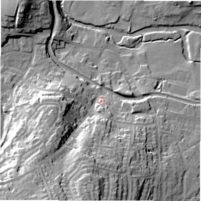 Shaded relief map of the ground around B781HL, computed from Environment Agency LiDAR. The ground here sits at about 73 m above sea level and falls 49 m across the surrounding 800 m. Surface water reaching this point runs off ground lying to the south-south-west, 37.6 m higher.