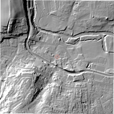 Shaded relief map of the ground around B781HN, computed from Environment Agency LiDAR. The ground here sits at about 66 m above sea level and falls 41 m across the surrounding 800 m. Surface water reaching this point runs off ground lying to the south-west, 31.4 m higher.