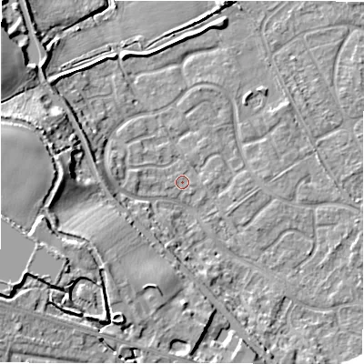 Shaded relief map of the ground around B783XL, computed from Environment Agency LiDAR. The ground here sits at about 59 m above sea level and falls 15 m across the surrounding 800 m. Surface water reaching this point runs off ground lying to the west-south-west, 14.1 m higher.