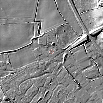 Shaded relief map of the ground around B797SU, computed from Environment Agency LiDAR. The ground here sits at about 58 m above sea level and falls 11 m across the surrounding 800 m. Surface water reaching this point runs off ground lying to the north-north-east, 4.1 m higher.