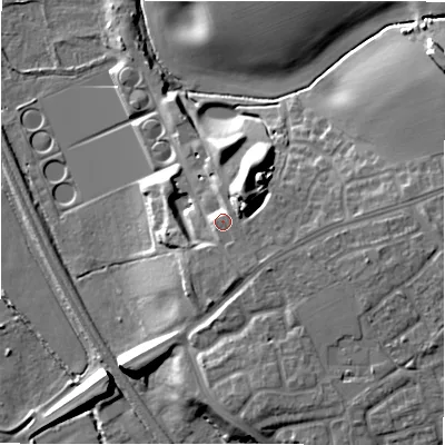 Shaded relief map of the ground around B798NN, computed from Environment Agency LiDAR. The ground here sits at about 68 m above sea level and falls 18 m across the surrounding 800 m. Surface water reaching this point runs off ground lying to the north-east, 2.0 m higher.