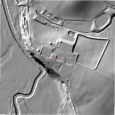 Shaded relief map of the ground around B799BJ, computed from Environment Agency LiDAR. The ground here sits at about 72 m above sea level and falls 23 m across the surrounding 800 m. Surface water reaching this point runs off ground lying to the south-west, 2.2 m higher.