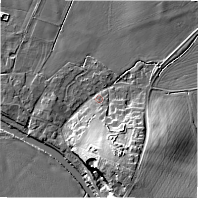 Shaded relief map of the ground around B799BP, computed from Environment Agency LiDAR. The ground here sits at about 55 m above sea level and falls 18 m across the surrounding 800 m. Surface water reaching this point runs off ground lying to the south-south-east, 16.9 m higher.