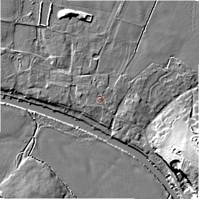 Shaded relief map of the ground around B799DA, computed from Environment Agency LiDAR. The ground here sits at about 55 m above sea level and falls 18 m across the surrounding 800 m. Surface water reaching this point runs off ground lying to the west-north-west, 1.0 m higher.
