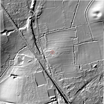 Shaded relief map of the ground around B920EY, computed from Environment Agency LiDAR. The ground here sits at about 94 m above sea level and falls 17 m across the surrounding 800 m. Surface water reaching this point runs off ground lying to the south, 2.6 m higher.