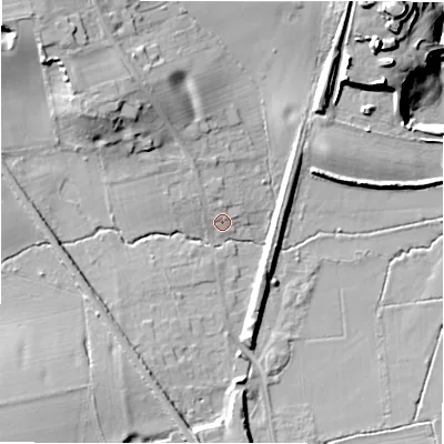 Shaded relief map of the ground around B920HF, computed from Environment Agency LiDAR. The ground here sits at about 92 m above sea level and falls 26 m across the surrounding 800 m. Surface water reaching this point runs off ground lying to the north-north-west, 3.2 m higher.