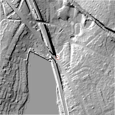 Shaded relief map of the ground around B927AL, computed from Environment Agency LiDAR. The ground here sits at about 117 m above sea level and falls 22 m across the surrounding 800 m. Surface water reaching this point runs off ground lying to the south-south-east, 18.2 m higher.