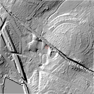 Shaded relief map of the ground around B928BZ, computed from Environment Agency LiDAR. The ground here sits at about 115 m above sea level and falls 21 m across the surrounding 800 m. Surface water reaching this point runs off ground lying to the south, 16.0 m higher.