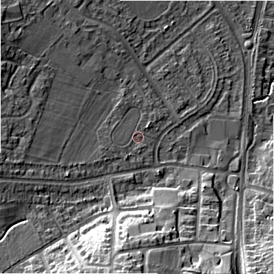 Shaded relief map of the ground around B928EA, computed from Environment Agency LiDAR. The ground here sits at about 103 m above sea level and falls 19 m across the surrounding 800 m. Surface water reaching this point runs off ground lying to the south-south-west, 1.0 m higher.