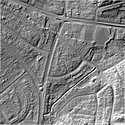 Shaded relief map of the ground around B928JH, computed from Environment Agency LiDAR. The ground here sits at about 99 m above sea level and falls 11 m across the surrounding 800 m. Surface water reaching this point runs off ground lying to the south-west, 1.1 m higher.