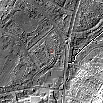 Shaded relief map of the ground around B928LF, computed from Environment Agency LiDAR. The ground here sits at about 101 m above sea level and falls 17 m across the surrounding 800 m. Surface water reaching this point runs off ground lying to the south-west, 2.8 m higher.