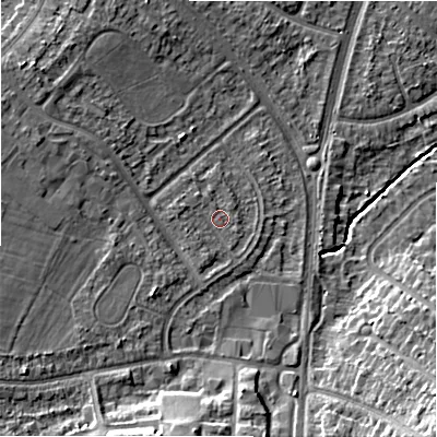Shaded relief map of the ground around B928LH, computed from Environment Agency LiDAR. The ground here sits at about 102 m above sea level and falls 13 m across the surrounding 800 m. Surface water reaching this point runs off ground lying to the west-south-west, 1.0 m higher.
