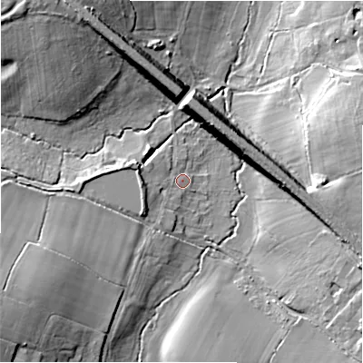 Shaded relief map of the ground around B938PU, computed from Environment Agency LiDAR. The ground here sits at about 108 m above sea level and falls 17 m across the surrounding 800 m. Surface water reaching this point runs off ground lying to the south-west, 13.8 m higher.