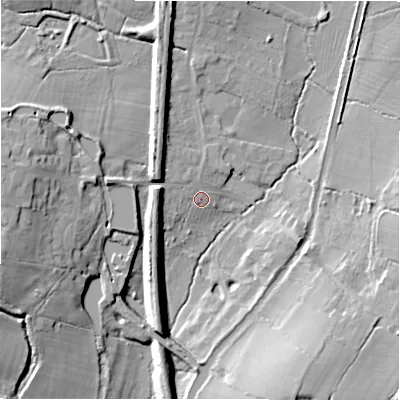 Shaded relief map of the ground around B946LN, computed from Environment Agency LiDAR. The ground here sits at about 102 m above sea level and falls 19 m across the surrounding 800 m. Surface water reaching this point runs off ground lying to the west, 18.5 m higher.