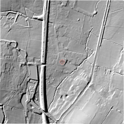 Shaded relief map of the ground around B946LU, computed from Environment Agency LiDAR. The ground here sits at about 102 m above sea level and falls 18 m across the surrounding 800 m. Surface water reaching this point runs off ground lying to the west, 17.8 m higher.