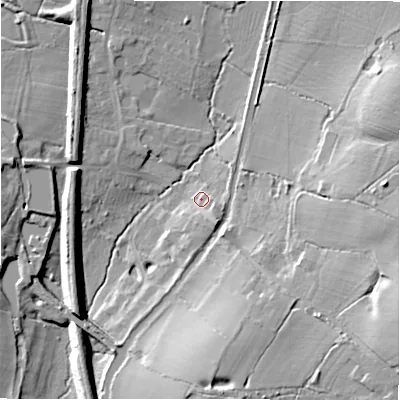 Shaded relief map of the ground around B946LX, computed from Environment Agency LiDAR. The ground here sits at about 103 m above sea level and falls 19 m across the surrounding 800 m. Surface water reaching this point runs off ground lying to the south-west, 9.5 m higher.