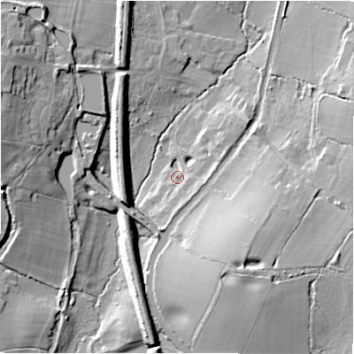 Shaded relief map of the ground around B946LY, computed from Environment Agency LiDAR. The ground here sits at about 101 m above sea level and falls 19 m across the surrounding 800 m. Surface water reaching this point runs off ground lying to the south-south-west, 5.9 m higher.
