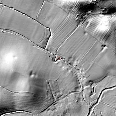 Shaded relief map of the ground around B956HN, computed from Environment Agency LiDAR. The ground here sits at about 56 m above sea level and falls 31 m across the surrounding 800 m. Surface water reaching this point runs off ground lying to the north-north-east, 28.0 m higher.