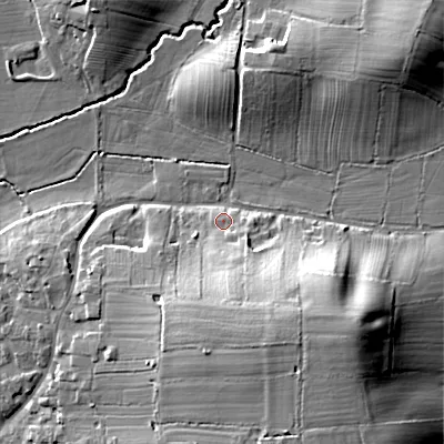 Shaded relief map of the ground around B966HG, computed from Environment Agency LiDAR. The ground here sits at about 71 m above sea level and falls 21 m across the surrounding 800 m. Surface water reaching this point runs off ground lying to the south, 11.8 m higher.