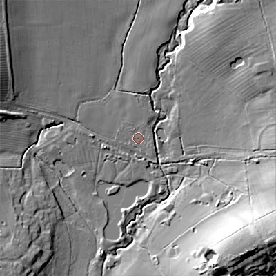 Shaded relief map of the ground around B989BE, computed from Environment Agency LiDAR. The ground here sits at about 89 m above sea level and falls 24 m across the surrounding 800 m. Surface water reaching this point runs off ground lying to the north, 1.9 m higher.