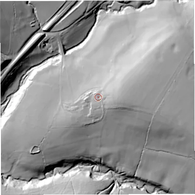 Shaded relief map of the ground around BA100JJ, computed from Environment Agency LiDAR. The ground here sits at about 103 m above sea level and falls 49 m across the surrounding 800 m. Surface water reaching this point runs off ground lying to the east, 12.7 m higher.