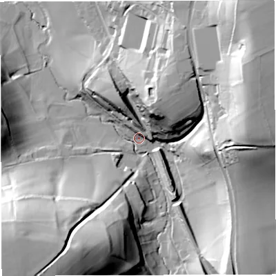 Shaded relief map of the ground around BA100PQ, computed from Environment Agency LiDAR. The ground here sits at about 55 m above sea level and falls 63 m across the surrounding 800 m. Surface water reaching this point runs off ground lying to the south-west, 60.3 m higher.