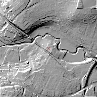 Shaded relief map of the ground around BA111RU, computed from Environment Agency LiDAR. The ground here sits at about 71 m above sea level and falls 42 m across the surrounding 800 m. Surface water reaching this point runs off ground lying to the south-south-east, 4.5 m higher.