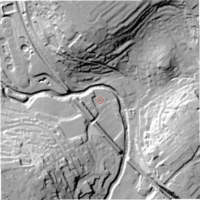 Shaded relief map of the ground around BA112AA, computed from Environment Agency LiDAR. The ground here sits at about 63 m above sea level and falls 44 m across the surrounding 800 m. Surface water reaching this point runs off ground lying to the south-south-west, 21.5 m higher.