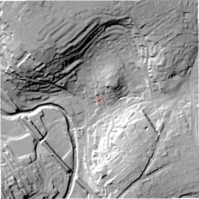 Shaded relief map of the ground around BA112JL, computed from Environment Agency LiDAR. The ground here sits at about 67 m above sea level and falls 39 m across the surrounding 800 m. Surface water reaching this point runs off ground lying to the north-north-east, 9.0 m higher.