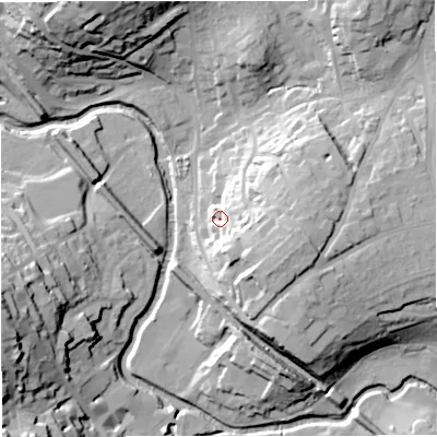 Shaded relief map of the ground around BA112LA, computed from Environment Agency LiDAR. The ground here sits at about 71 m above sea level and falls 35 m across the surrounding 800 m. Surface water reaching this point runs off ground lying to the east-south-east, 20.4 m higher.