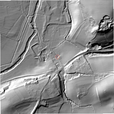 Shaded relief map of the ground around BA112NG, computed from Environment Agency LiDAR. The ground here sits at about 55 m above sea level and falls 44 m across the surrounding 800 m. Surface water reaching this point runs off ground lying to the east-south-east, 27.9 m higher.